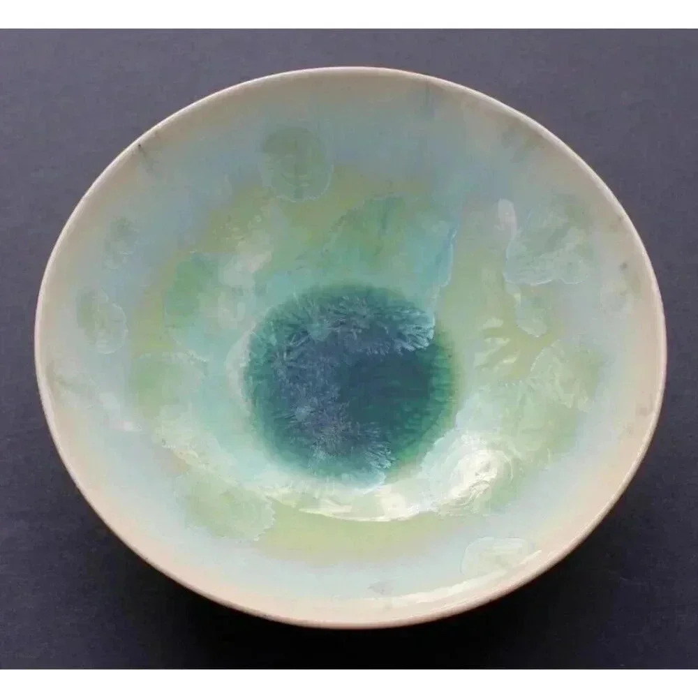 Vintage Signed Green Frosted Art Studio Pottery Bowl